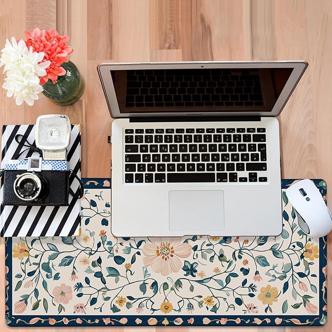 Gaming Desk Pad Large Extra Length Oriental Decorative Mouse Pad Keyboard Laptop Non-Slip Waterproof with Rubber Base Thick Stitched Edge Mouse Mat for Office Home 35.4 x 15.7 Inches