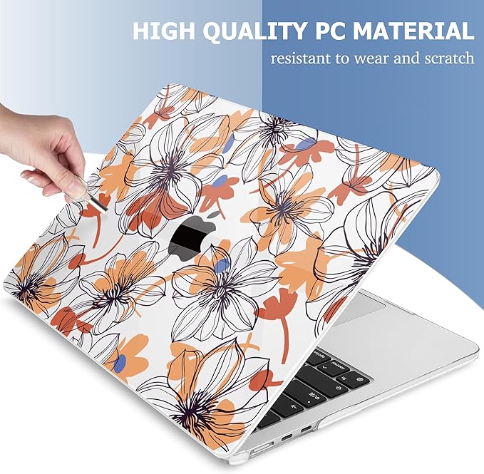 Mektron Compatible with M4 MacBook Air 15 inch Case 2025 A3241 2024 2023 M3 A3114 A2941 M2 Liquid Retina Display Touch ID, Plastic Hard Case & Keyboard Skin & Screen Protector - Floral C345