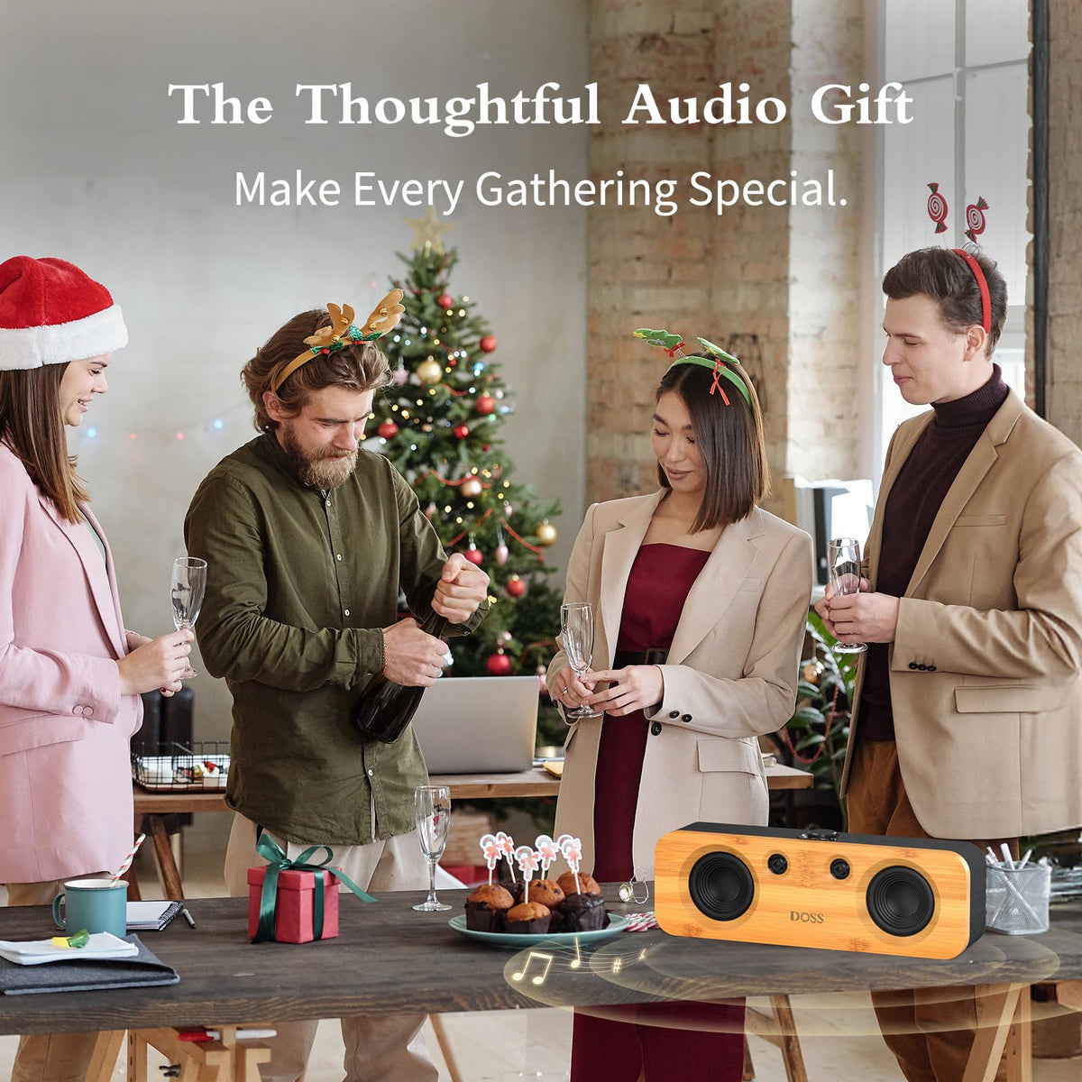 DOSS SoundBox H200 50W Home Bluetooth Speaker with Dual 3.5-Inch Woofers, Two 1-inch Tweeters, 35H Playtime, TWS, Sustainable Materials, BT 5.3, Wireless for Record Player/Computer/TV-Black