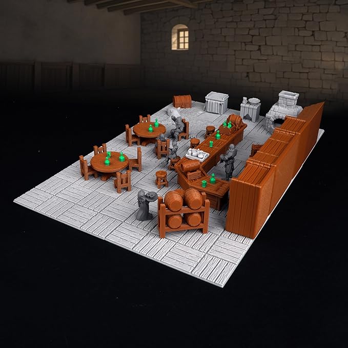 74 Pcs Tavern Bar Furniture RPG Terrain Set – Detailed DND Accessories for Tabletop Role-Playing – Miniature Props for Dungeons and Dragons, TTRPG Maps, and Wargame Campaigns – AF634A