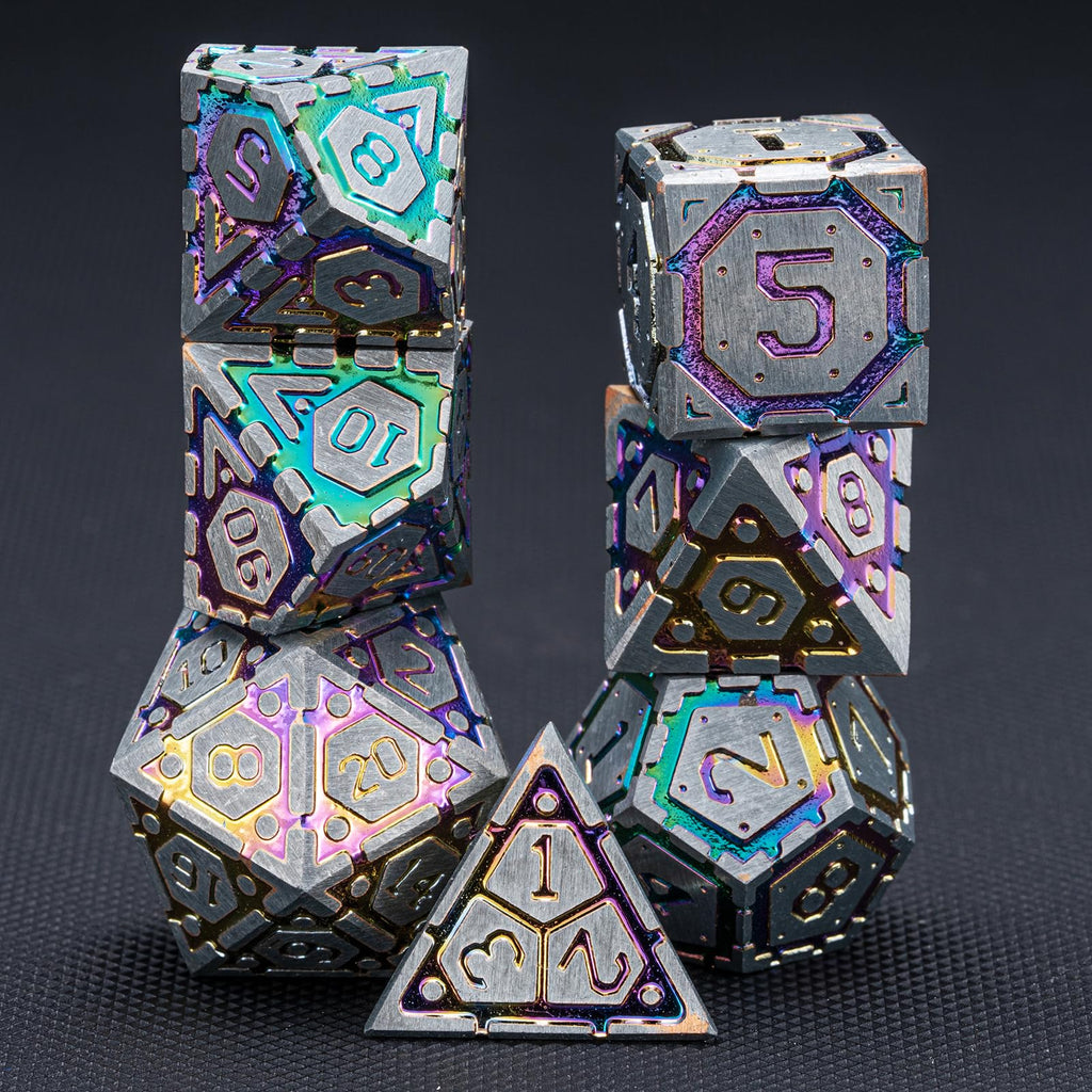 DND Metal Dice Set, Polyhedral Dice Set for RPG D&D Dice with Cracks Dungeons and Dragons Dice Set for RPG TTRPG D&D Die with Gift Case（Silver and Coloured Ink-1） for Ages 15 and Up