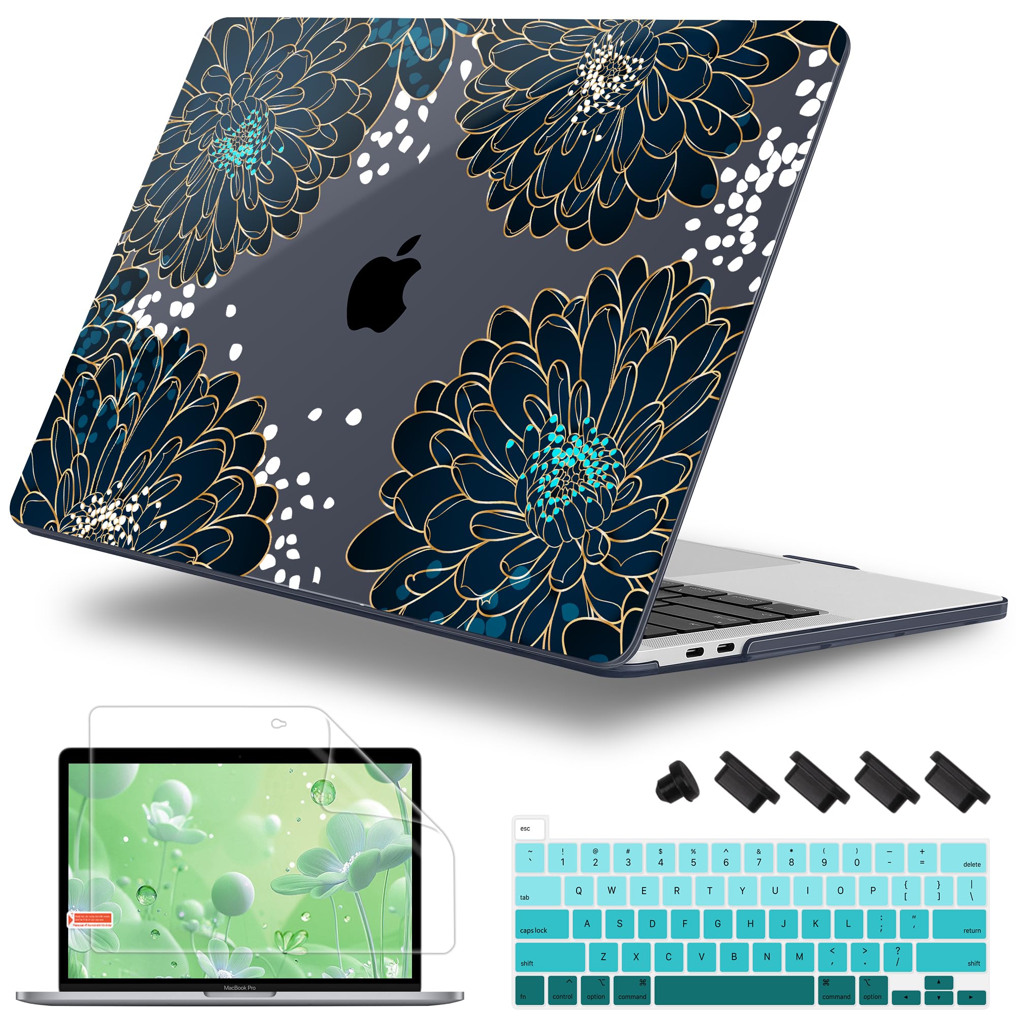 Lepeoac Case for MacBook Pro 13 inch Case M2 2022-2016 A2338 M1 A2251 A2289 A2159 A1989 A1708 A1706, Plastic Hard Shell + Keyboard Cover + Dust Plug, Luxury Floral