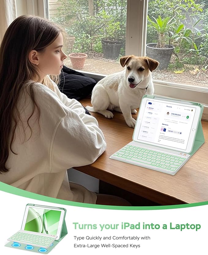 Keyboard Case for iPad 9th 8th 7th Generation Case 10.2" - 7 Colors Backlit Detachable Folio Keyboard Cover with Pencil Holder for iPad Pro 10.5" / iPad Air 3rd Gen (Green)