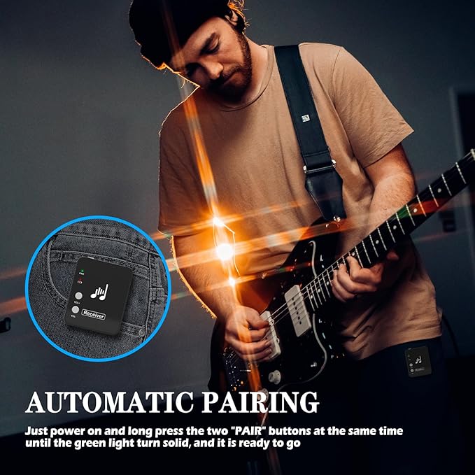 2.4GHz Wireless in Ear Monitor System, 24Bit/48K Mono Stereo Wireless IEM System with Transmitter Beltpack Receiver Auto Pairing, OTG USB Input, for Studio Band Live Performance