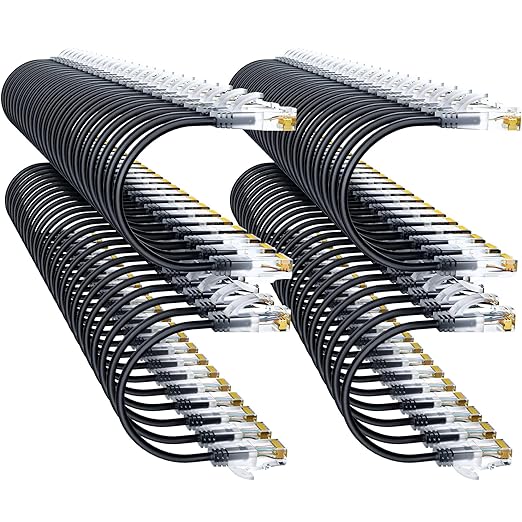 Cat6a Patch Cables 0.5ft (96 Pack) Slim, Cat6 Ethernet Patch Cable Pure Copper, Flexible Cat 6 Patch Cable 550MHZ 10G, Space-Saving Cat 6A Network Cables for Patch Panel Black