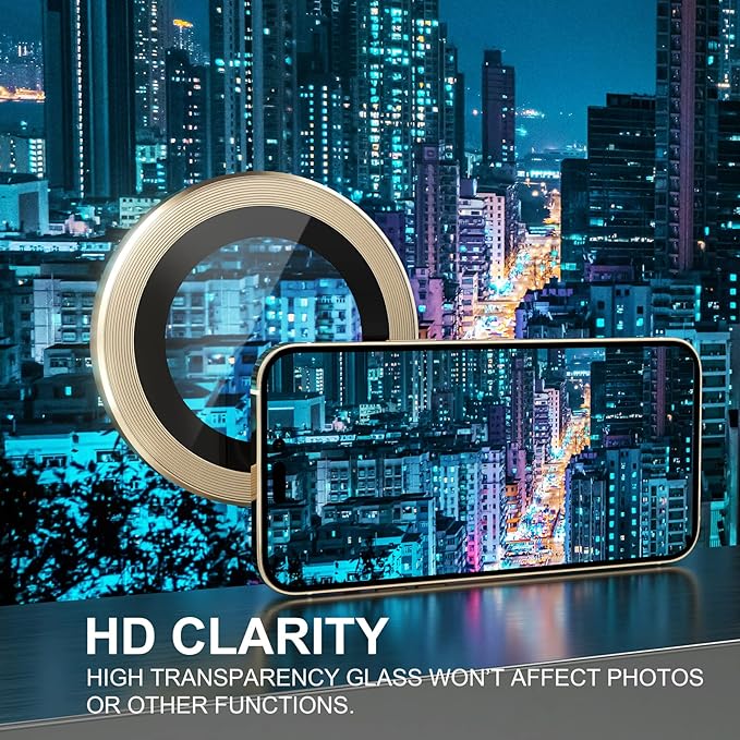 Choiche [3+1 for iPhone 14 Pro/iPhone 14 Pro Max Camera Lens Protector, 9H Tempered Glass Camera Cover Screen Protector Metal Ring Decoration Accessories (Gold)