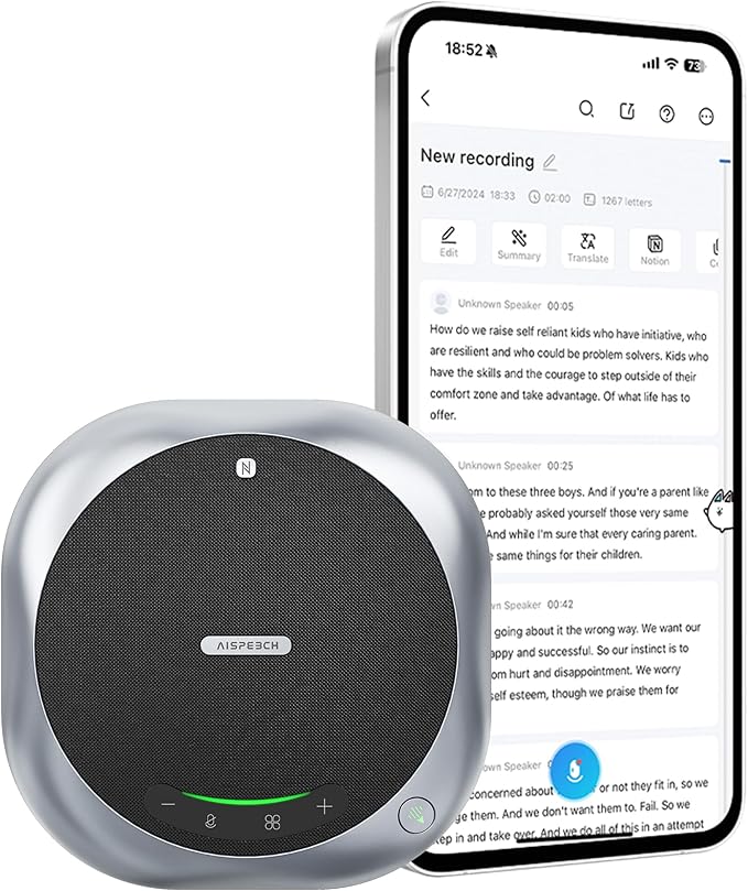 Bluetooth Conference Speakerphone M6 Conference Microphone with AI Noise Reduction AI Transcription Full-Duplex 360° Omnidirectional Voice Pickup USB Speaker for Teams Zoom Home Office, Black
