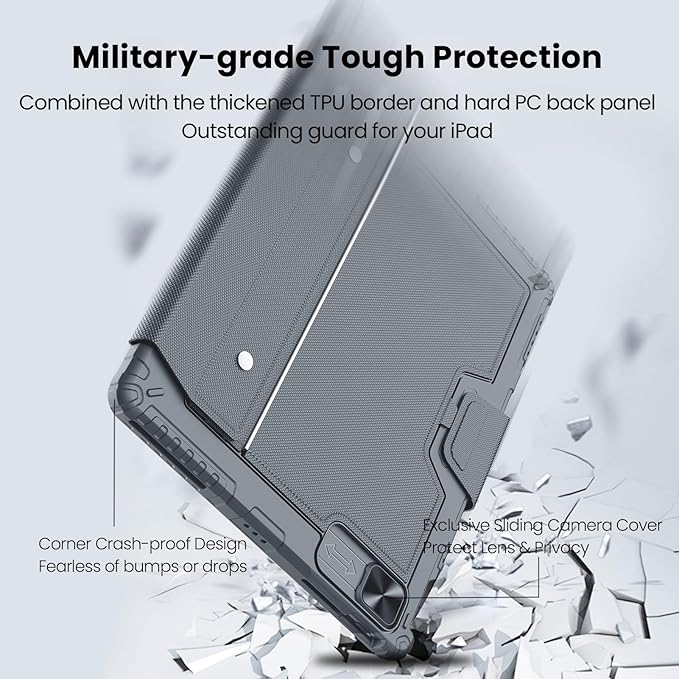 Nillkin Keyboard Case for iPad Air 13-inch (M3 2025/M2 2024), iPad Pro 12.9-inch (6th/5th/4th/3rd Gen) Rugged Case with Detachable Keyboard, Magic Trackpad, 7-Color Backlit, Portrait/Landscape, Gray