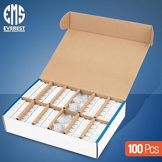 Everest 90° Angled RJ45 Cat6A Keystone Jacks 100-Pack in White - Slim Profile Female RJ45 Connectors - Cat 6A Keystone Jack - Compatible with 90° Angled Speed Termination Tool - easyJACK (B094WB91H3)