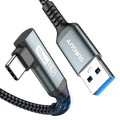 SUNGUY USB C Cable Right Angle 4FT, 10Gbps USB 3.1 Gen 2 to USB C Data Cable Compatible with iPhone 16/15 Series, Android Auto, Samsung Galaxy S24/S23, SSD, Huawei P30/P20, i-Pad Pro-Grey