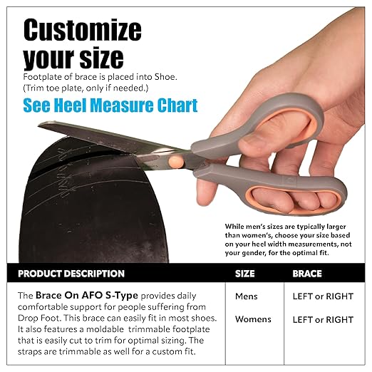 Brace On AFO S-Type - Drop Foot Stabilizer Brace, Moldable, Trimmable, Lightweight Polyethylene, for Women, AFO Brace, Boot for Injured Foot, Women, Left