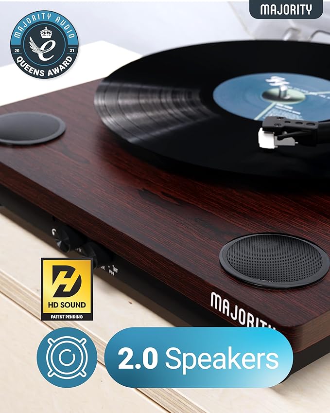 Vinyl Record Player with Bluetooth 5.3 in & Out | Record Player with Speakers & USB Recording | Bluetooth Record Player with AUX Input & RCA Output | Slipmat Included | Majority Moto Turntable