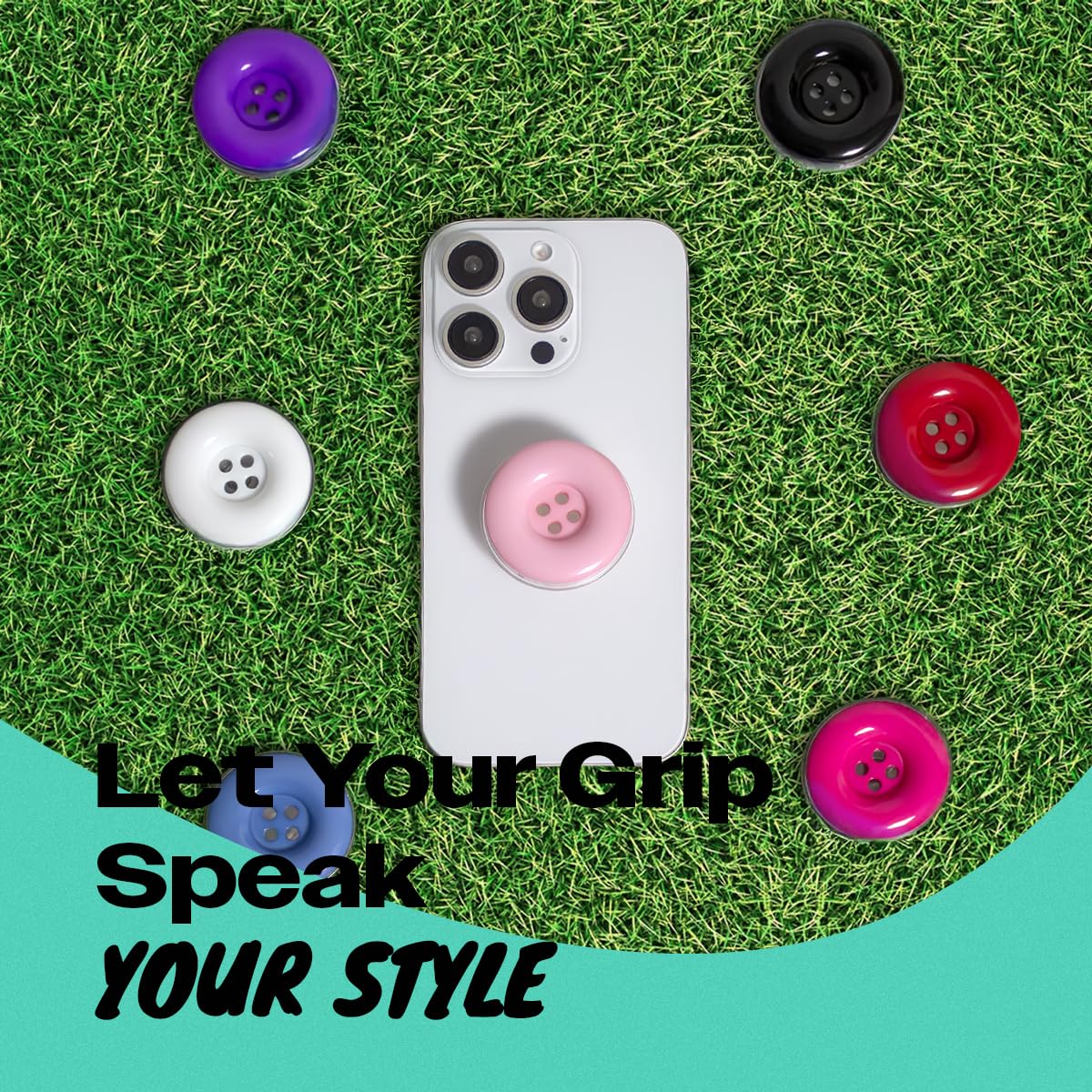 Solid Color Button Phone Grip – Minimalist Design, Durable and Lightweight, Grip and Stand for Smartphones (Baby Pink, Adhesive Type)