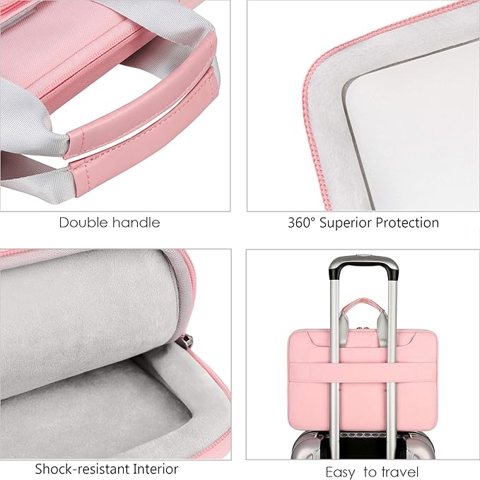 Lacdo 360° Protective Laptop Shoulder Bag, 16 inch Laptop Bag for 16 inch New MacBook Pro M4/M3/M2 /M1 Pro Max A3403 A3186 A2991 A2780 A2485 2024-2019, 15" Surface Laptop 7th Copilot+PC Computer, Pink