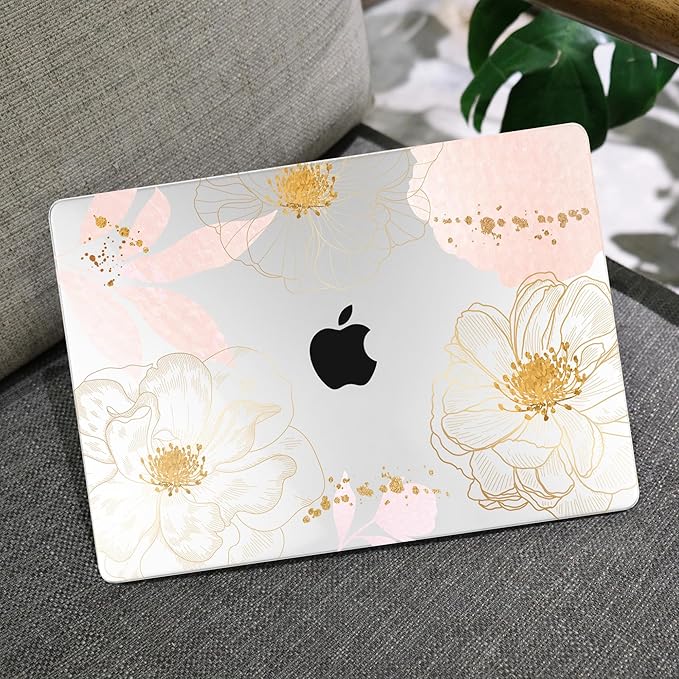 MEEgoodo for MacBook Air 13 inch Case 2021 2020 2019 2018 Released A2337 M1 A2179 A1932 with Touch ID, Plastic Hard Shell & Keyboard Cover Compatible with MacBook Air Case 13.3, Tropical Pink Flowers