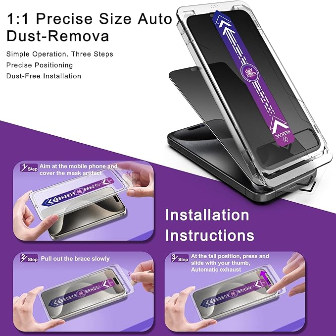 2 Pack Matte Privacy Screen Protector for iPhone 16 Pro Max, 9H Tempered Glass, Full Coverage, Anti-Fingerprint, Auto Dust-Elimination, No Bubble, Easy Installation