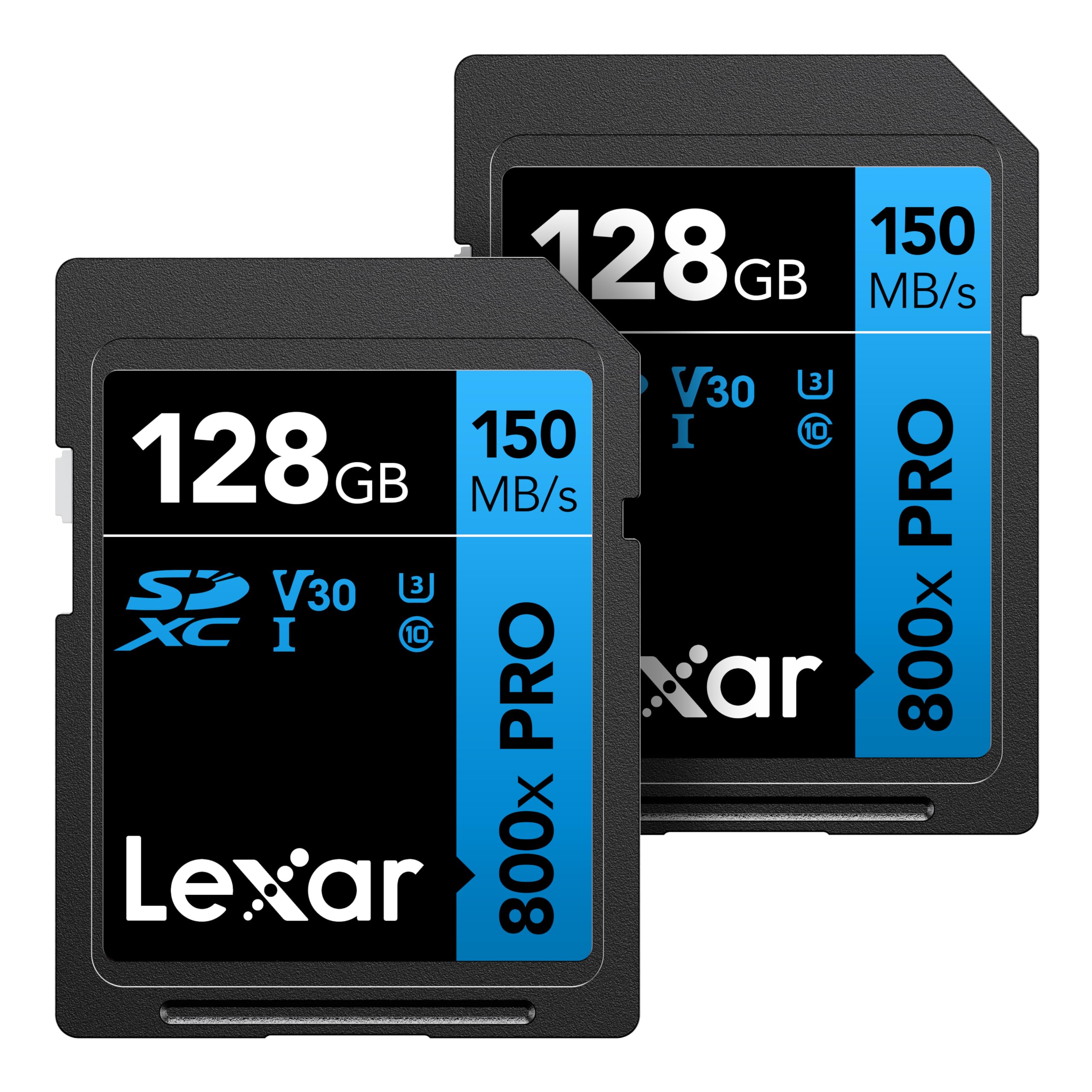 Lexar 128GB 2-Pack 800x PRO SD Memory Card, 150MB/s Read, 4K, V30, UHS-I