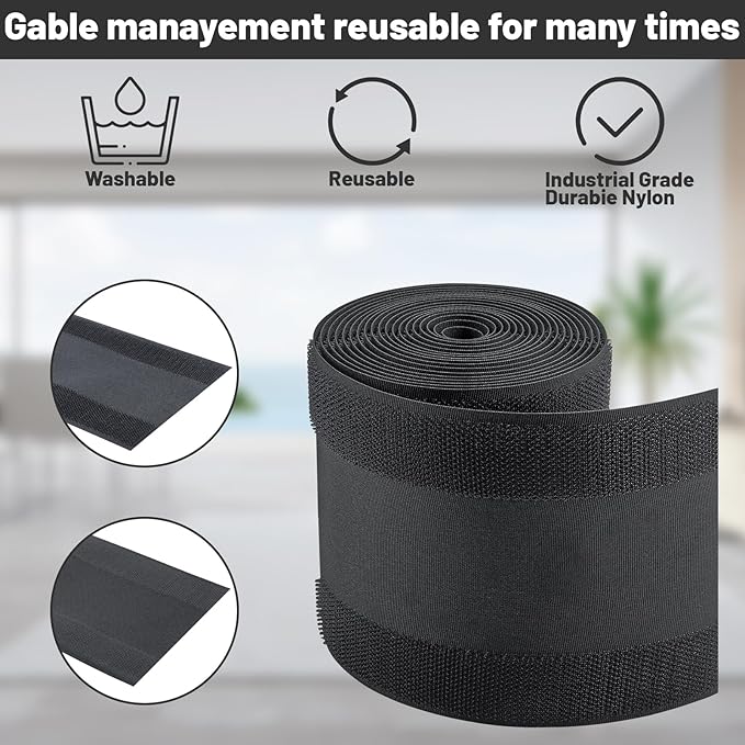 IHKFILAN Carpet Cord Cover Carpet Cable Management Under Desk Cable Grip Strip Black Hook and Loop Tape Cable Polyester Cover Protect Cables to Prevent Tripping Over Wires for Homes & Office(10ft)