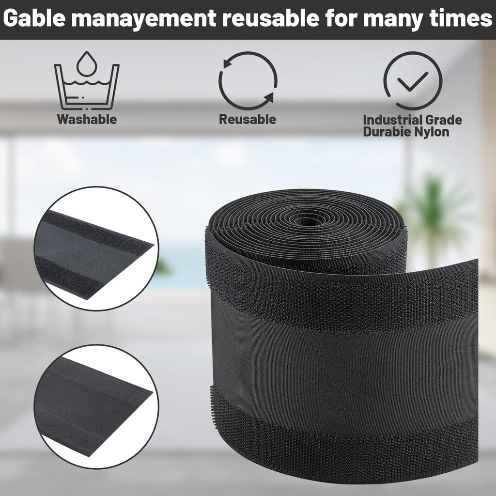 IHKFILAN Carpet Cord Cover Carpet Cable Management Under Desk Cable Grip Strip Black Hook and Loop Tape Cable Polyester Cover Protect Cables to Prevent Tripping Over Wires for Homes & Office (20ft)