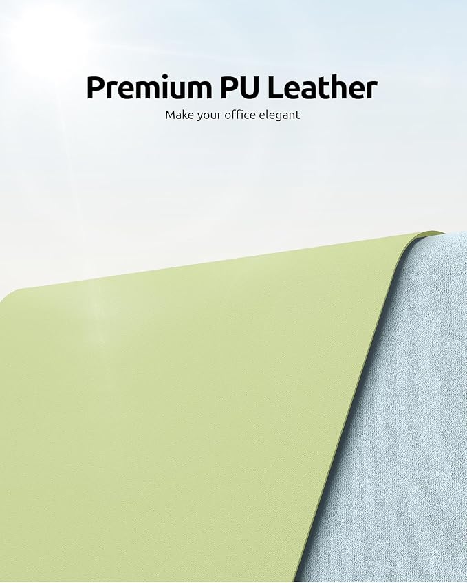 YSAGi Leather Desk Protector, Office Mat, Large Mouse Mat, Non-Slip PU Leather Blotter, Laptop Desk, Waterproof Writing Pad for Office and Home (Peak Green, 35.4" x 17")