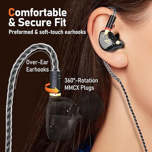 Premium HiFi IEM Cable - Silver-Plated 3.5mm to MMCX Cord, Lossless-Sound in-Ear Monitor Cables for Vibes 201/202, Shure SE215/315/425/535/846-Black (HC001)
