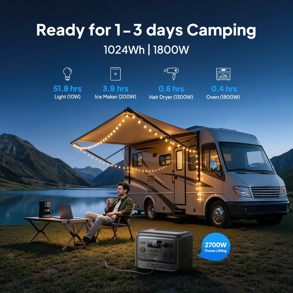 BLUETTI Elite 100 V2 Portable Power Station for Camping 1024Wh 1800W