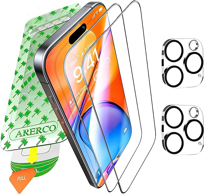 Full Edge Coverage 9H+ Glass 2 Pack+2 Camera lens cover for iPhone 16 Pro Max Screen Protector (12FT Military Grade Shatterproof) for 16 ProMax Tempered HD Clear Anti-Scratch 6.9
