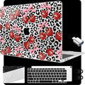 MEEgoodo for MacBook Air 13.3 inch Case 2021 2020 2019 2018 A2337 M1 A2179 A1932, Laptop Shell for MacBook Air M1 with Keyboard Webcam Cover & Trackpad Film & Type C Adapter,Leopard & Cherry