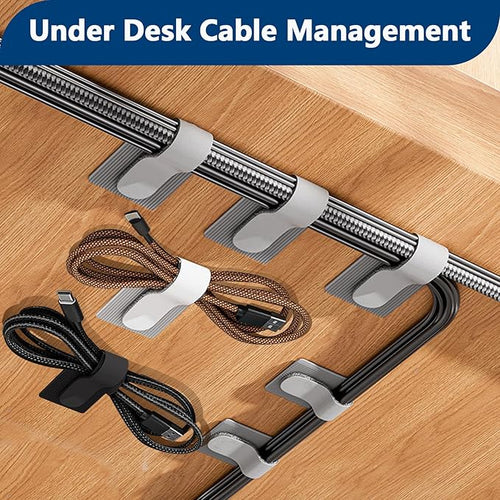 Abnii 50 PCS Hook and Loop Cable Ties, Under Desk Cable Management, Black