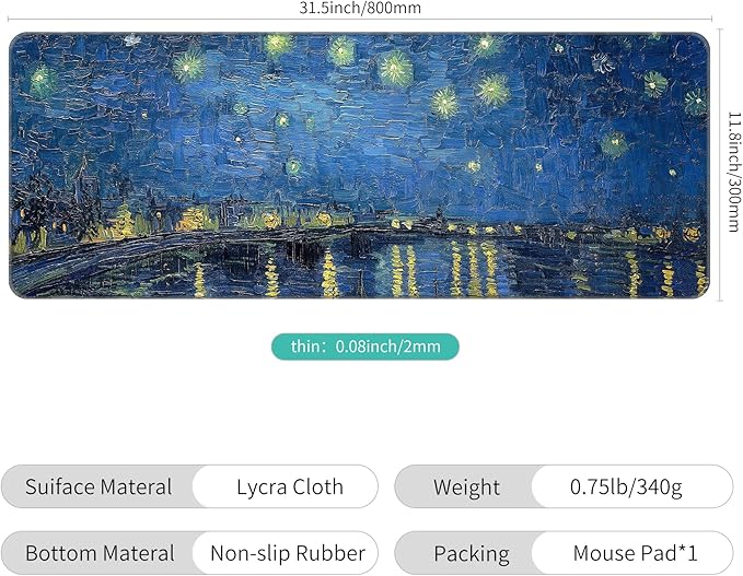 Dynippy Large Mouse Pad with Stitched Edges- Starry Night Over the Rhone