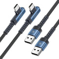 USB C Cable Right Angle, 2-Pack 1.6ft USB A to USB C Charger Cable 90 Degree Braided Fast Charging Cord for iPhone 15/15 Plus/15 Pro/15 Pro Max/Samsung Galaxy S10 S10+, LG V30, Switch