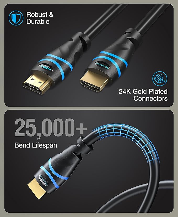 BlueRigger 8K HDMI Cable 10FT- 4 Pack, (8K 60Hz HDR, HDCP 2.3, High Speed 48Gbps) - Compatible with PS5/PS4, Xbox, Roku, Apple TV, HDTV, Blu-ray, PC