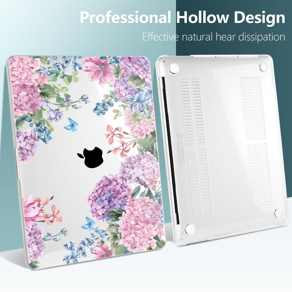 TWOLSKOO Compatible with MacBook Pro 13 inch Case 2023-2016 A2338 M2/M1 A2251 A2289 A2159 A1989 A1706, Plastic Hard Shell Cover & Keyboard Skin & Screen Protector, Colorful Hydrangea