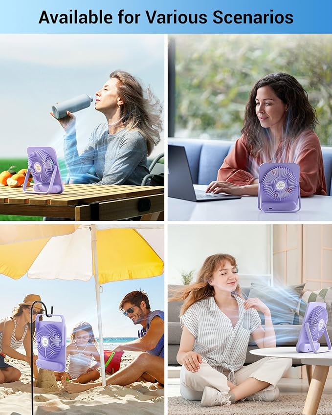 WHATOOK Small Desk Fan Personal Fans: 5000mah 25 Hours Battery Office Quiet Mini Desktop Fan Portable Rechargeable Travel Essentials (Purple, 2000)