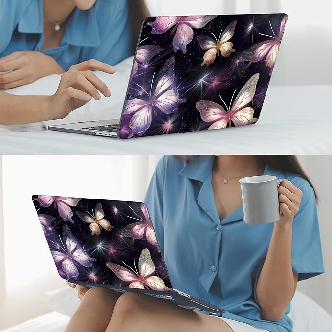 Mektron Designed Case for MacBook Pro 16 Inch A2141 Cover 2019 Release 16" with Liquid Retina Display/Touch ID, Plastic Hard Shell with Keyboard Skin & Screen Protector, Glittering Butterfly