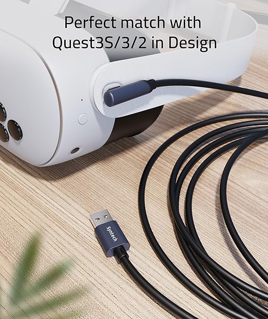 Syntech Link Cable 16 FT Compatible with Oculus/Meta Quest 3/Meta Quest 3S, Quest2/Pro/Pico 4/Ultra Accessories and PC/SteamVR, High Speed PC Data Transfer, USB 3.0 to USB Cable for VR Headset, Black