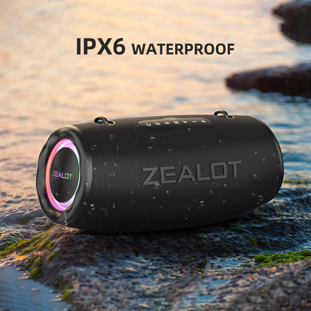 ZEALOT 80W RMS (100W Peak) Portable Bluetooth Speaker, Stereo Sound with Deep Bass,IPX6 Waterproof, LED Light,Bluetooth 5.2, Indoor/Outdoor Speaker for Party, Gathering, Pool, Camping,Travel (Black)