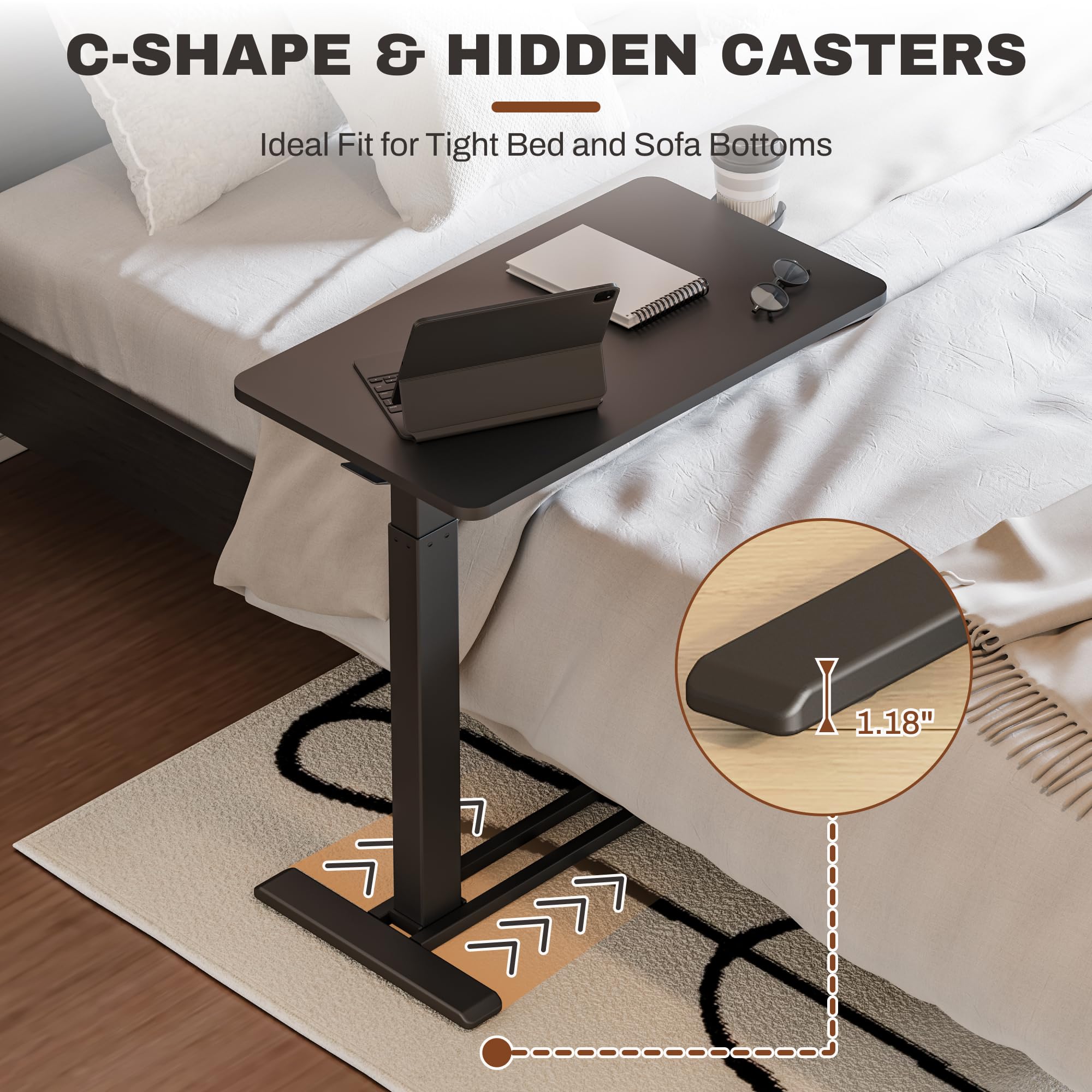 FLEXISPOT 28" Mobile Standing Desk Pneumatic Lift Computer Workstations