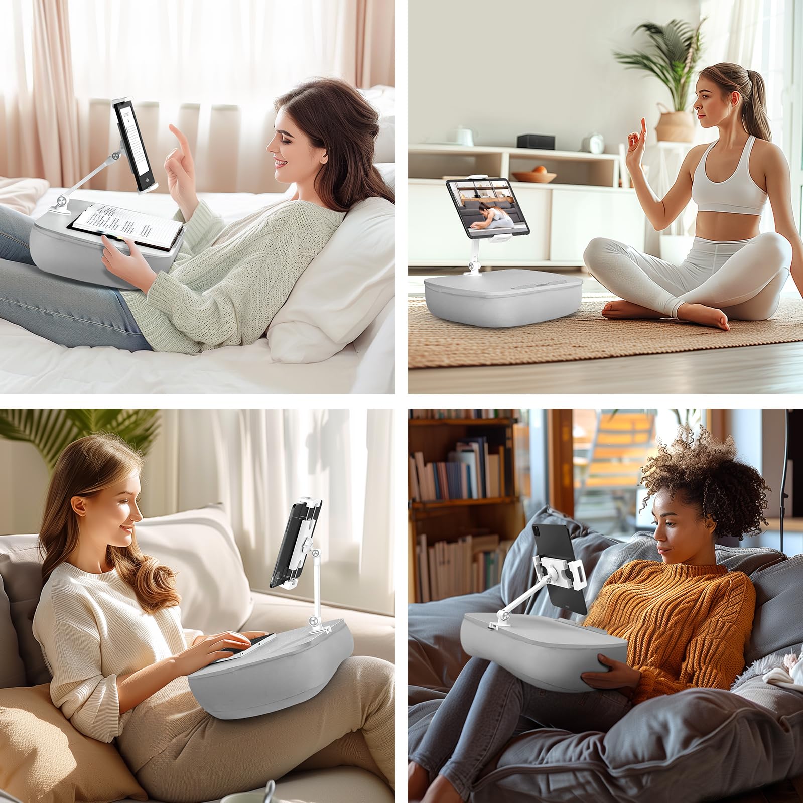 ERGONOV Lap Bean Bag Pillow Stand, 360° Tablet Holder with Adjustable Arm