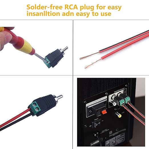 RCA Plugs for Speaker Wire, RCA to AV Screw Terminal Connector, Phono RCA Male Plug Solderless Converter Audio/Video Speaker Wire Connectors Solderless Adapter(12 Pack)