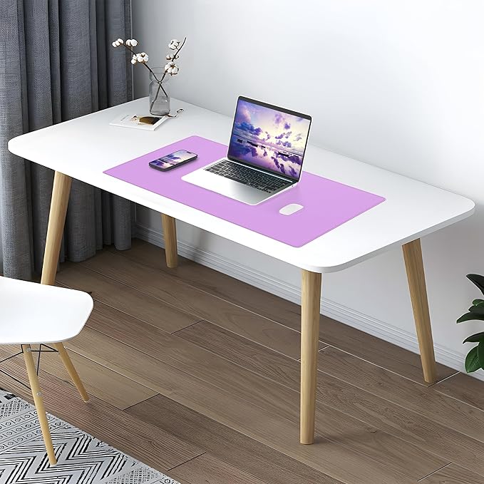 AFIING Dual-Sided Desk Pad, Natural Cork & PU Leather Large Mouse mats for Office and Home Work, Desk Protector Non-Slip, Waterproof, Easy Clean (Purple, 23.6" x 13.7")