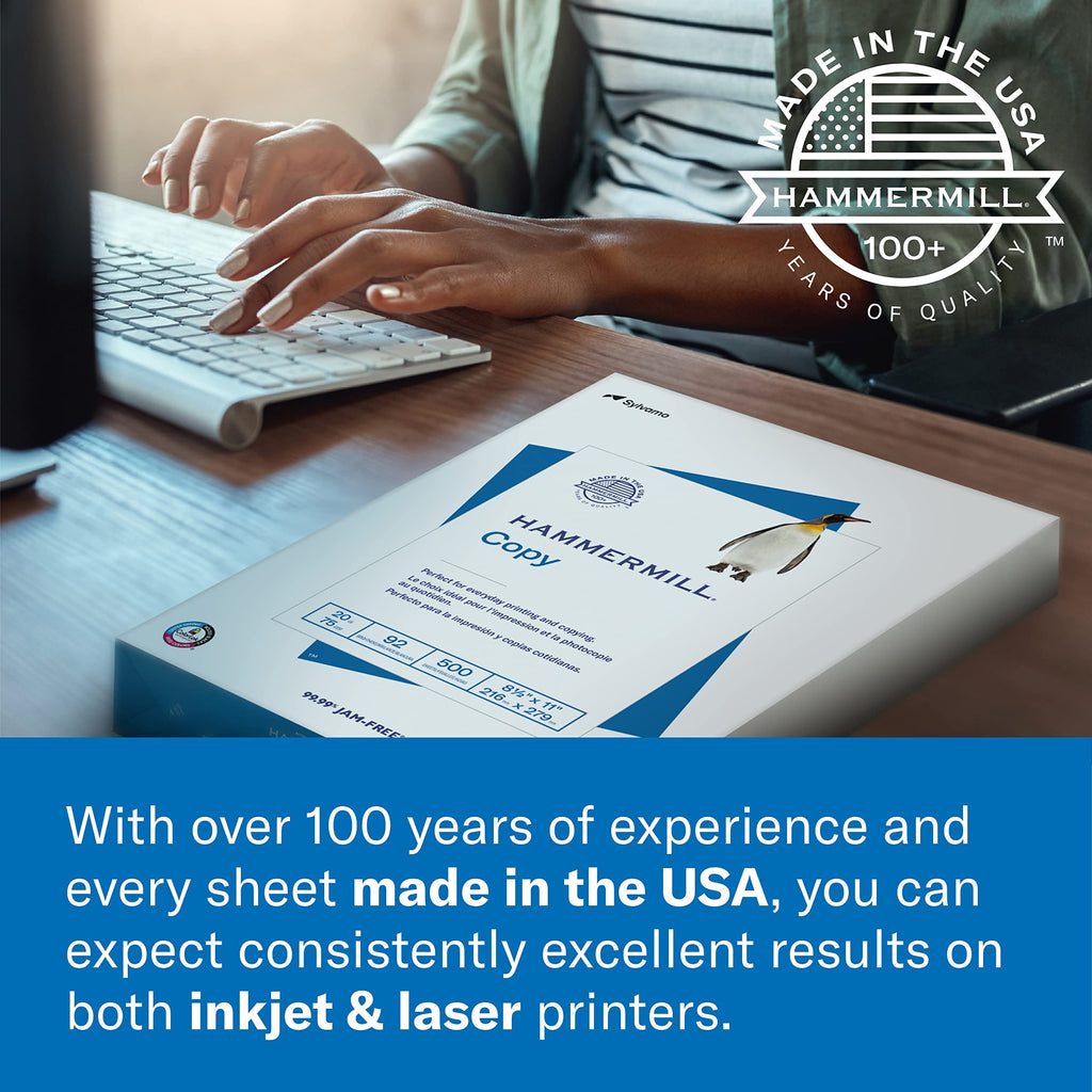 Hammermill Printer Paper, 20 lb Copy Paper, 8.5 x 11 - 10 Ream (5,000 Sheets) - 92 Bright, Made in the USA