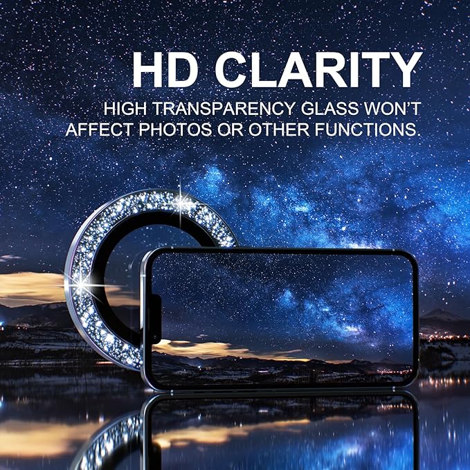 Choiche [3+1 for iPhone 13 Pro/iPhone 13 Pro Max Camera Lens Protector Bling, 9H Tempered Glass Camera Cover Screen Protector Metal Ring Decoration Accessories (Glitter-Silver)