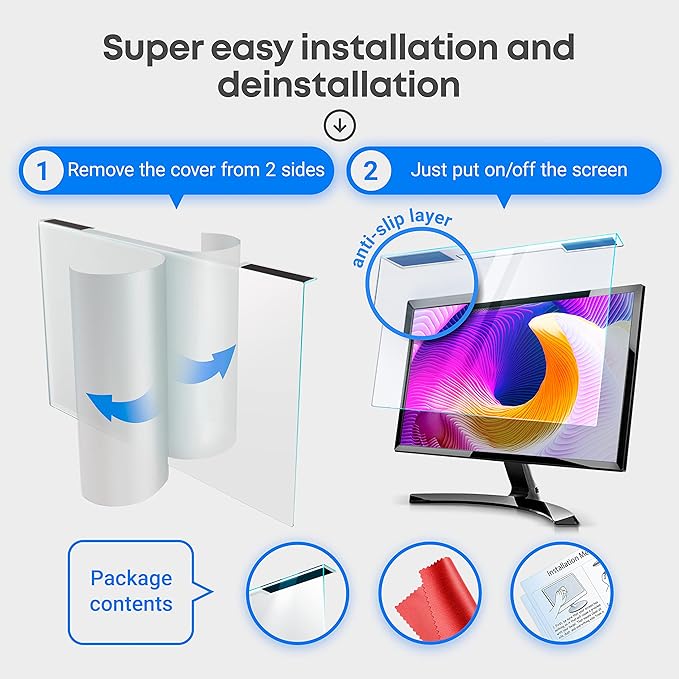 VINTEZ Blue Light Screen Protector for 21.5 Inch Computer Monitor and Laptop – Anti-UV Blue Light Blocking Film for Desktop PC, Eye Protection Filter, 19.3" x 11.3", 1 Pack