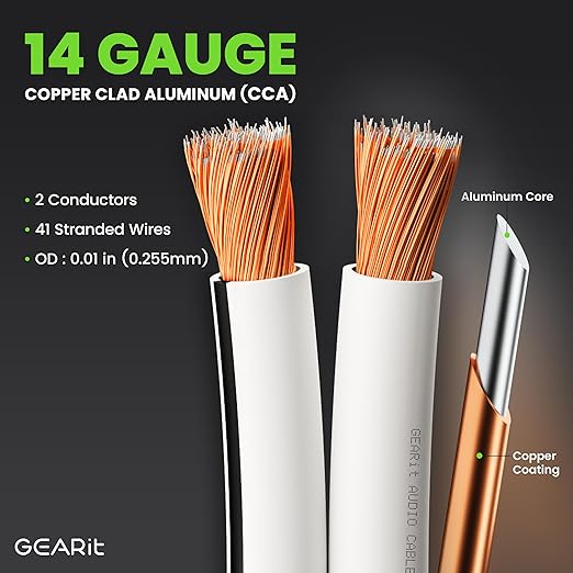 14AWG Speaker Wire, GearIT Pro Series 14 AWG Gauge Speaker Wire Cable (500 Feet / 152.4 Meters) Great Use for Home Theater Speakers and Car Speakers White
