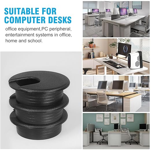 2" Black Desk Grommet with Bi-Metal Hole Saw, JTemgle Plastic Cable Hole Cover Computer Table Cord Wire Organizer Caps, Desktop Cord Management for Home Office TV Stands Tabletops, 13 Pieces