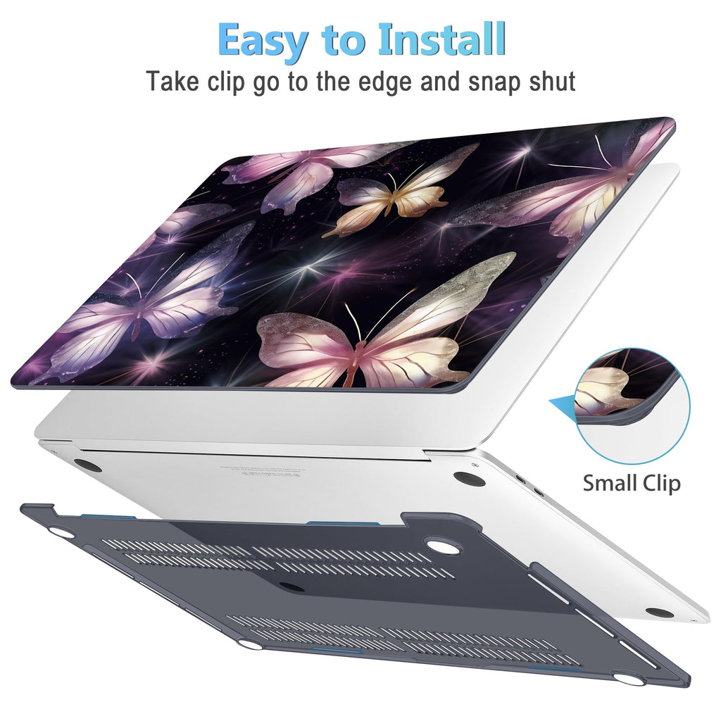 Mektron for MacBook Air 13 Case A1466/A1369 (2010-2017 Release), Snap-on Plastic Hard Shell Cover for MacBook Air 13.3 inch with Keyboard Cover, Glittering Butterfly