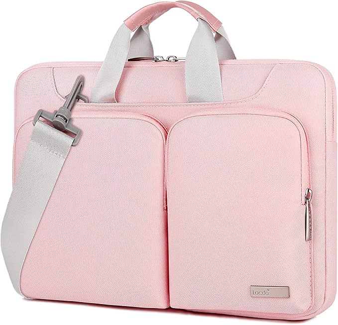 Lacdo 360° Protective Laptop Shoulder Bag, 14 inch Computer Bag for 14 inch New MacBook Pro M4/M3/M2/M1 Chips Pro Max A3112 A3401 A3185 A2918 A2992 A2779 A2442 2024-2021 Computer Messenger Bag, Pink