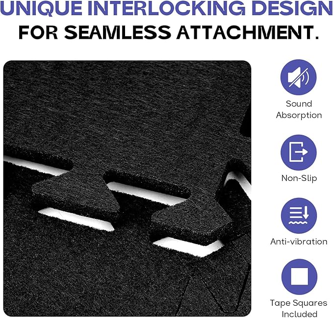 Starfavor Sound Absorbing Interlocking Floor Mats 20 Pcs, 11.8" x 11.8" Soundproof Rug Pad Non-Slip Anti-Vibration Acoustic Pads Piano Carpet Drum Rug