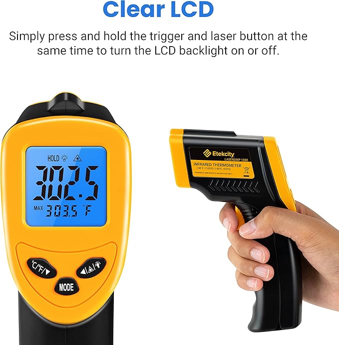 Etekcity Infrared Thermometer Temperature Gun 1080, -58°F to 1130°F for Meat Food Pizza Oven Griddle Accessories, Heat Gun for Cooking, Kitchen, Fridge, Reptile,BBQ